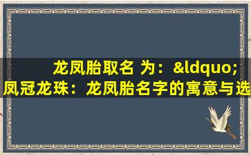 龙凤胎取名 为：“凤冠龙珠：龙凤胎名字的寓意与选择指南”。